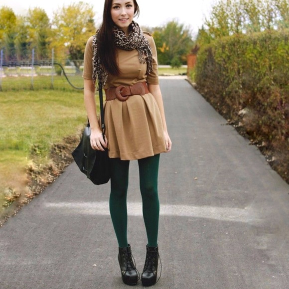 Green Control top opaque tights High waisted stockings hosiery - Picture 5 of 8